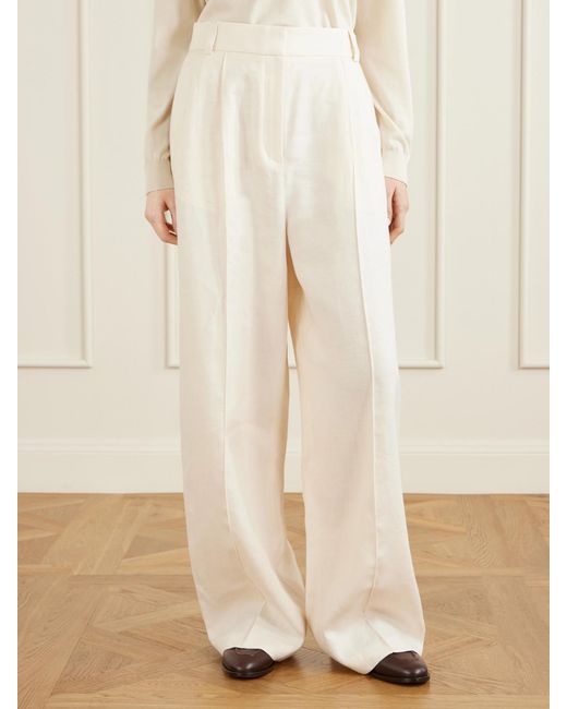 Loro Piana White Lodger Linen And Wool-Blend Wide-Leg Pants