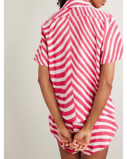The Elder Statesman Pink Embroidered Striped Cotton-Terry Shirt