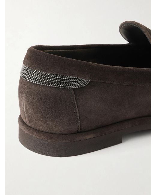 Brunello Cucinelli Brown Embellished Suede Loafers