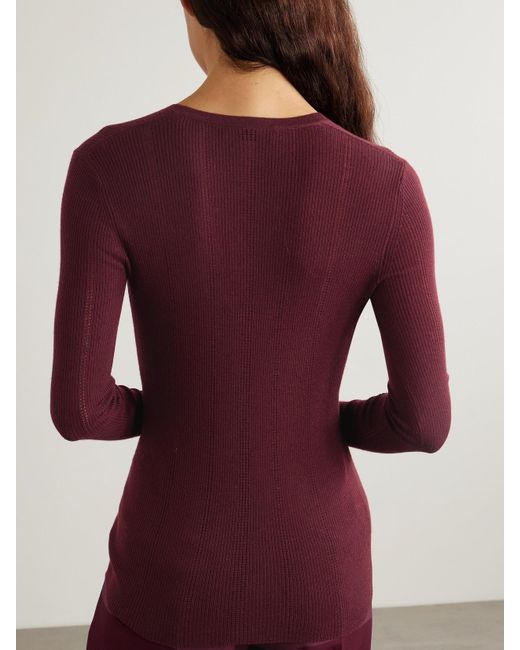 Gabriela Hearst Purple Lillian Pointelle-Knit Wool Cardigan