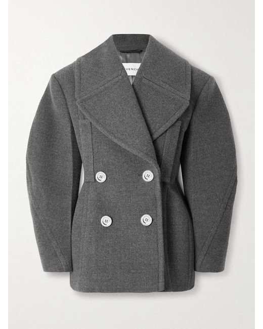 Givenchy Gray Double-Breasted Wool And Silk-Blend Coat