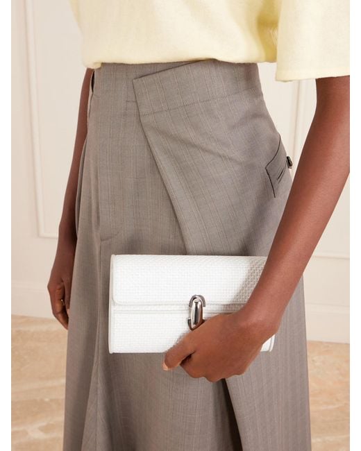 SAVETTE White Symmetry Leather-Trimmed Woven Raffia Shoulder Bag
