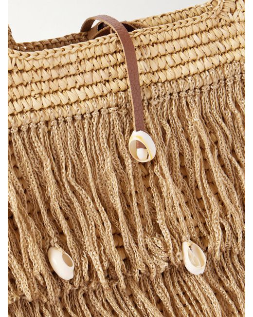 Sensi Studio Metallic Leather-Trimmed Embellished Fringed Straw Tote