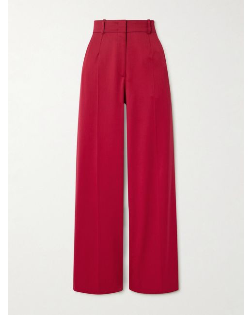 Another Tomorrow Red Wool-Blend Wide-Leg Pants