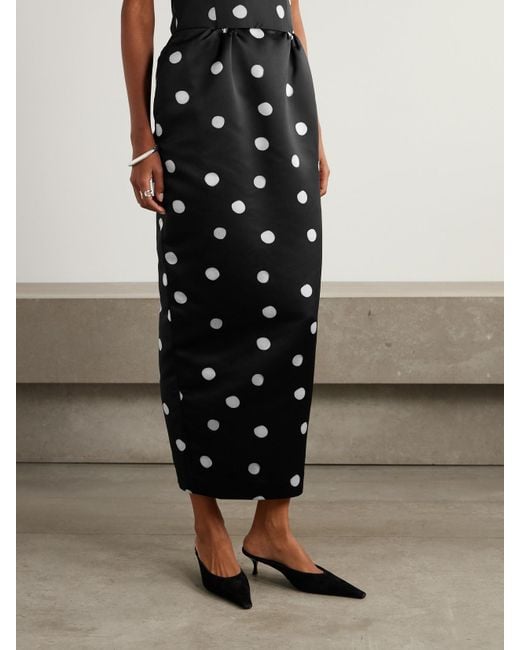 BERNADETTE Black Damian Polka-Dot Duchesse-Satin Maxi Skirt