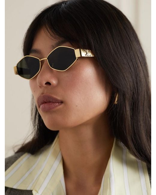 Céline Green Triomphe Hexagon-Frame-Tone Sunglasses