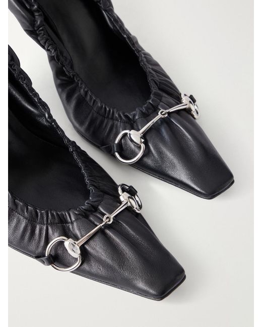 Gucci White Vittoria 75 Horsebit-Embellished Leather Pumps