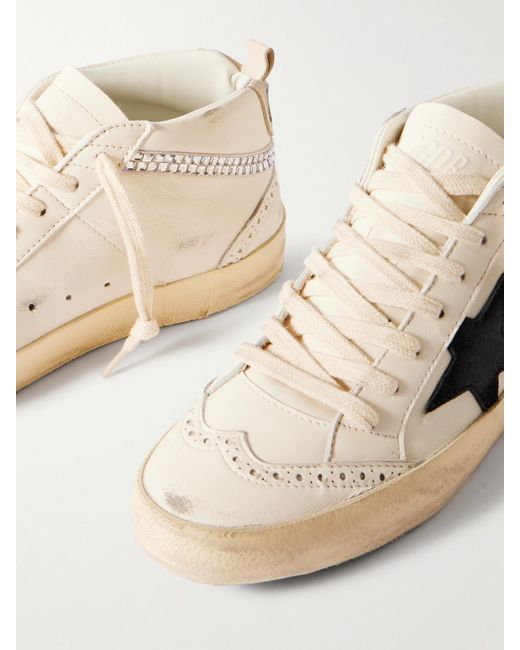 Golden Goose Deluxe Brand Natural Mid Star Distressed Suede-Trimmed Crystal-Embellished Leather Sneakers