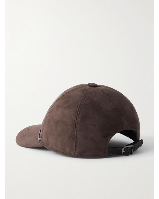 Brunello Cucinelli Brown Baseballkappe Aus Veloursleder Mit Zierperlen