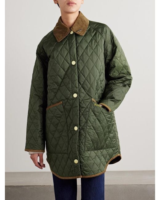 Barbour Green Liddesdale Cotton Corduroy-Trimmed Padded Quilted Shell Jacket