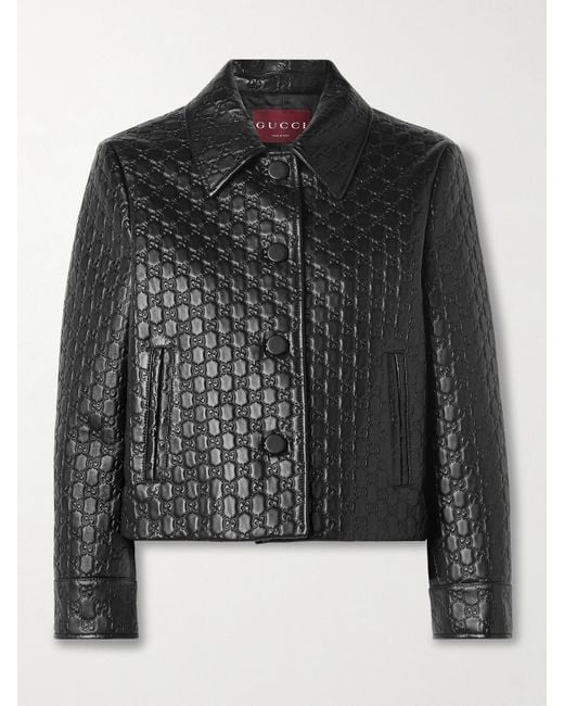 Gucci Black Jacke Aus Geprägtem Leder