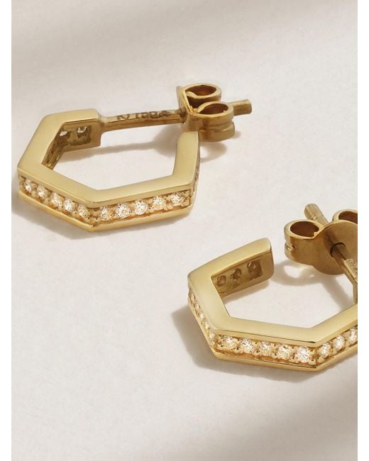 KOLOURS JEWELRY Metallic Hexagon Small 18-Karat Diamond Hoop Earrings