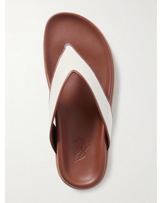 Ancient Greek Sandals Brown Charys Zehensandalen Aus Canvas Mit Lederbesätzen