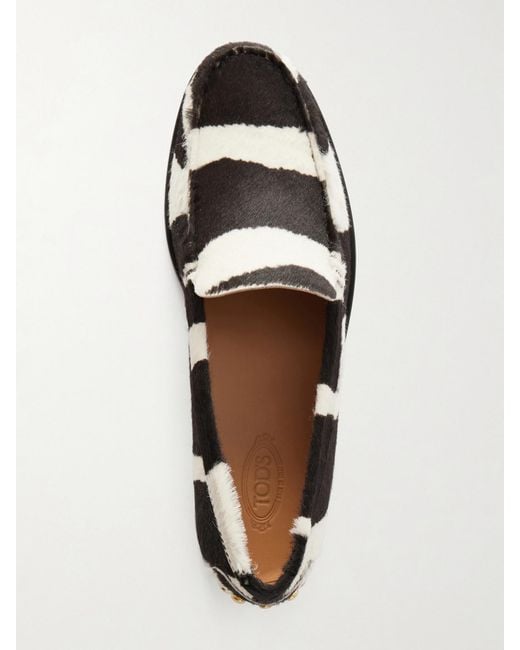 Tod's Multicolor Studded Zebra-Print Calf Hair Loafers