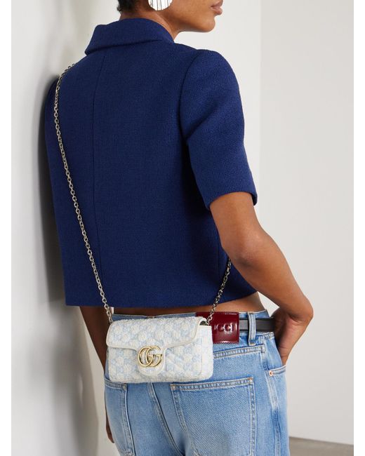Gucci White Gg Marmont 2.0 Mini Schultertasche Aus Gestepptem Bouclé Mit Lederbesätzen