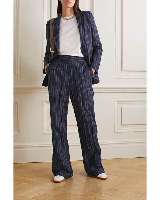 Lafayette 148 New York Blue Sullivan Pinstriped Metallic Twill Straight-Leg Pants