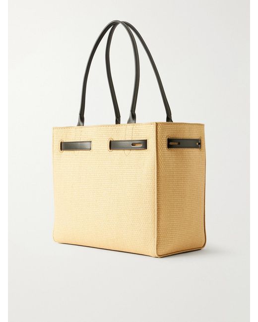 Tom Ford Natural Audrey Logo-Print Leather-Trimmed Raffia Tote