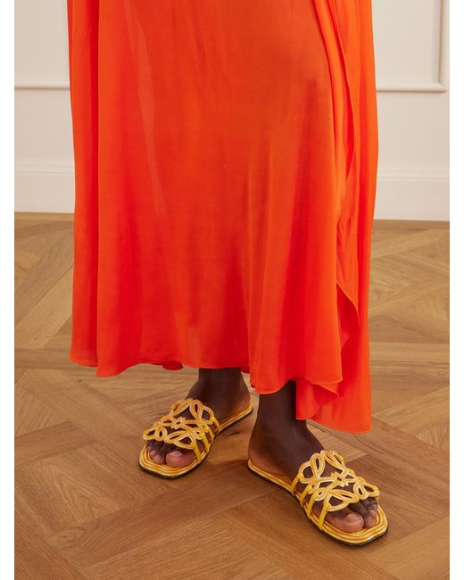Loewe Yellow Paula's Ibiza Leather-Trimmed Embroidered Canvas Slides