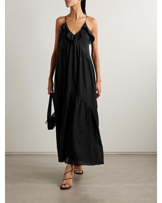 Isabel Marant Black Vasma Tiered Ruffled Cotton-Blend Maxi Dress