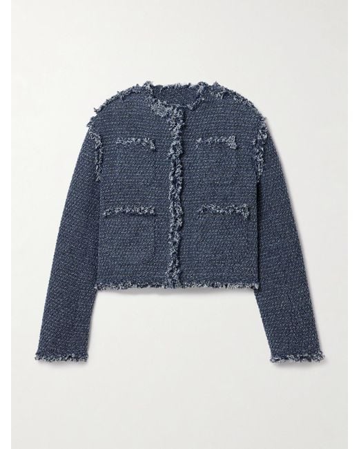 Veste En Bouclé De Coton Effilé Et En Jean Sacai en coloris Blue