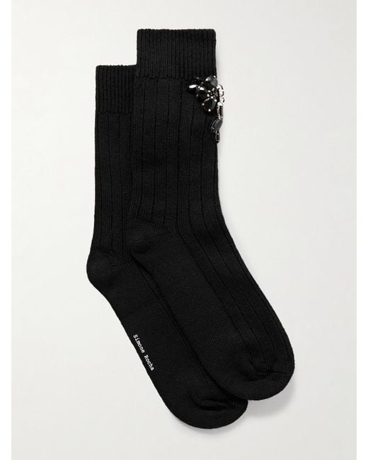 Simone Rocha Black Socken Aus Einer Gerippten Wollmischung Mit Kristallen