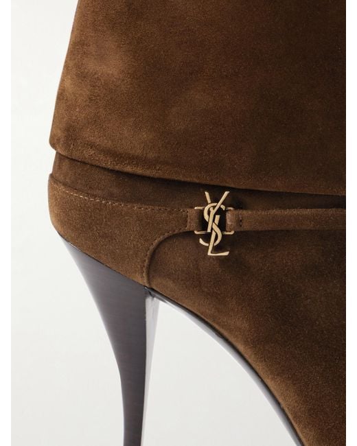 Saint Laurent Brown Niki Ankle Boots Aus Veloursleder Mit Verzierung