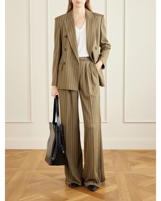 Max Mara Natural Striped Pleated Jersey Wide-Leg Pants