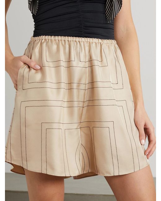 Totême  Natural Shorts Aus Seiden-Twill Mit Stickereien