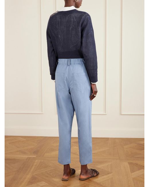 Brunello Cucinelli Blue Cotton-Voile Tapered Pants