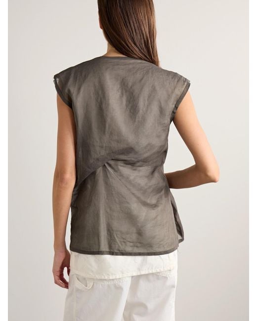 The Row Gray Inawa Frayed Layered Draped Cotton-Voile Tank
