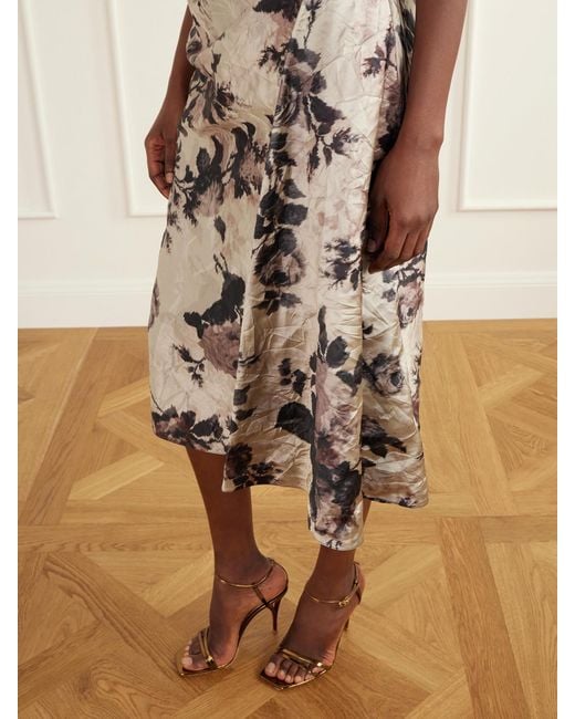Erdem Multicolor Floral-Print Gathered Crinkled-Satin Midi Dress