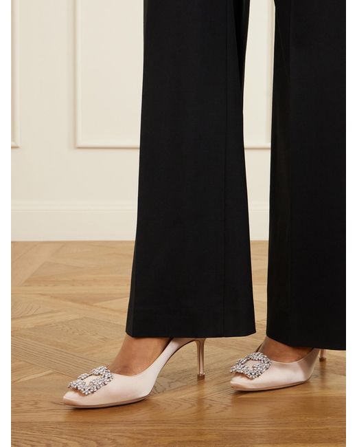 Manolo Blahnik Natural Hangisi 70 Crystal-Embellished Satin Pumps