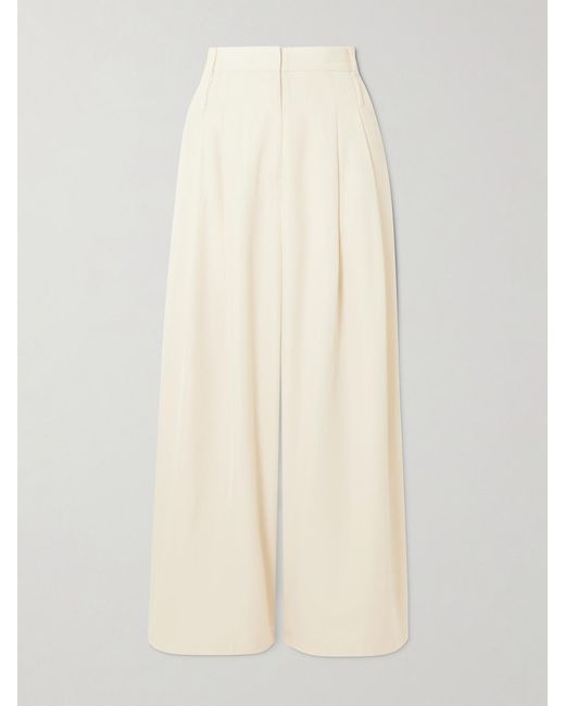 St. Agni White Double Loop Pleated Crepe Wide-Leg Pants