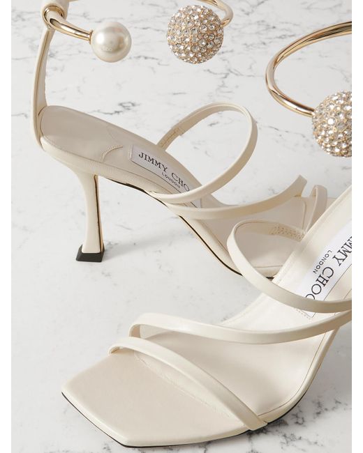 Jimmy Choo White Ottilia 90 Crystal And Faux Pearl-Embellished Leather Sandals