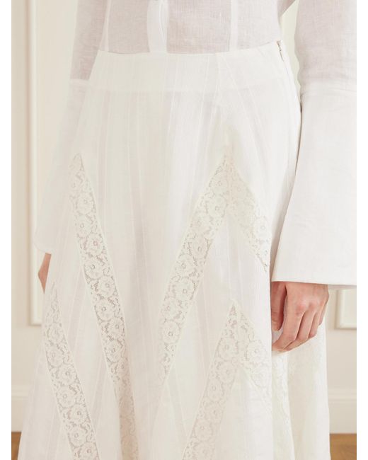 Loretta Caponi White Vieste Lace-Trimmed Cotton-Muslin Maxi Skirt