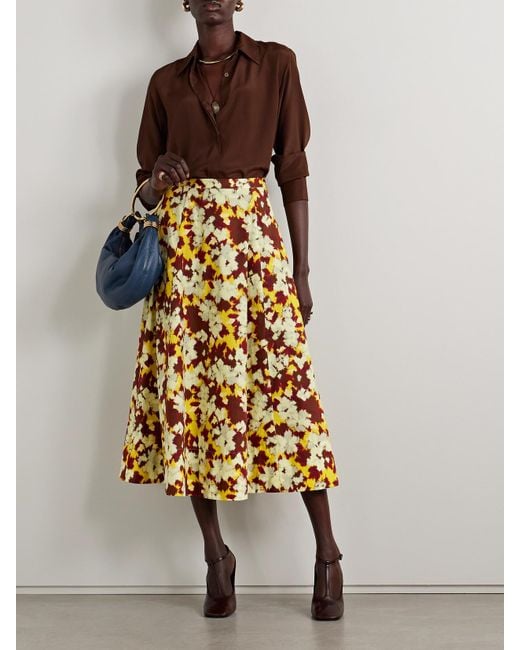 Ulla Johnson Yellow Vianne Pleated Floral-Print Cotton-Poplin Midi Skirt