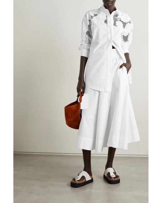 Adam Lippes White Embroidered Crochet-Trimmed Cotton-Poplin Shirt