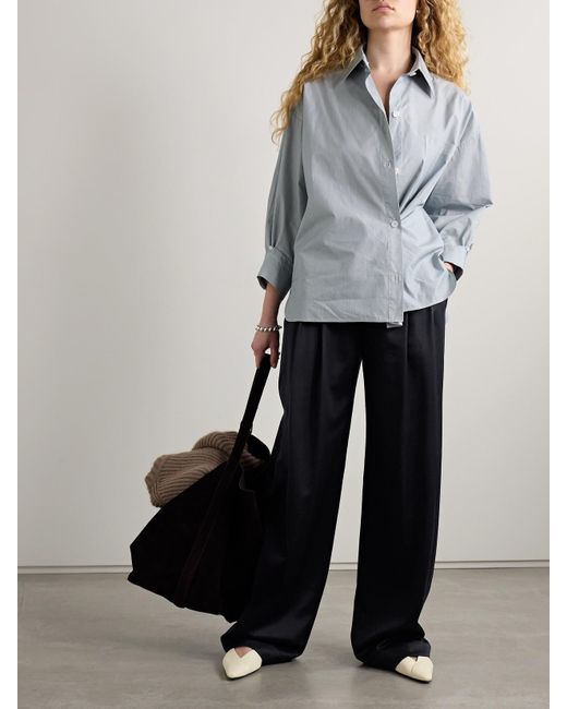 Pantalon Droit En Lin À Plis Sullivan Twp en coloris Blue