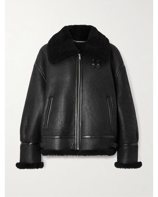 Veste En Peau Lainée Portia Nour Hammour en coloris Black