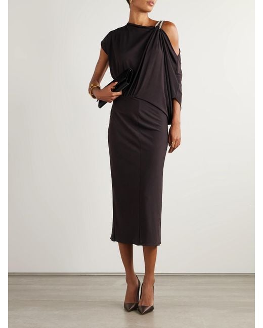 Tom Ford Black Asymmetrisches Midikleid Aus Jersey Mit Falten Und Verzierungen