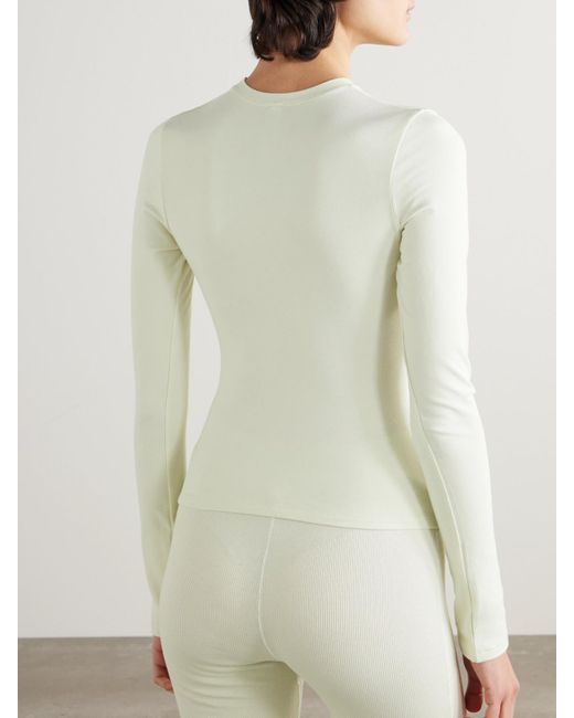 Skims Natural Cotton Jersey Long Sleeve T-Shirt – Bone – Oberteil Aus Stretch-Baumwoll-Jersey