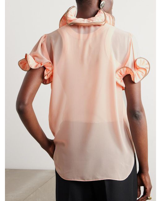 Coperni Pink Bluse Aus Chiffon Mit Rüschen Und Reißverschlüssen