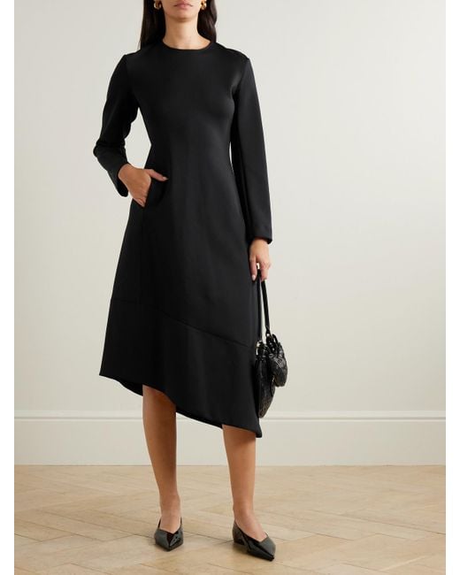 Max Mara Black Asymmetric Satin Midi Dress