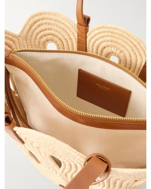 Aquazzura Natural Artiste Medium Leather-Trimmed Raffia Tote