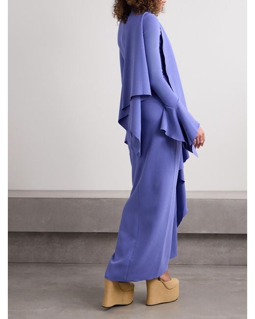 Solace London Blue Nella Draped Ruched Crepe Maxi Dress