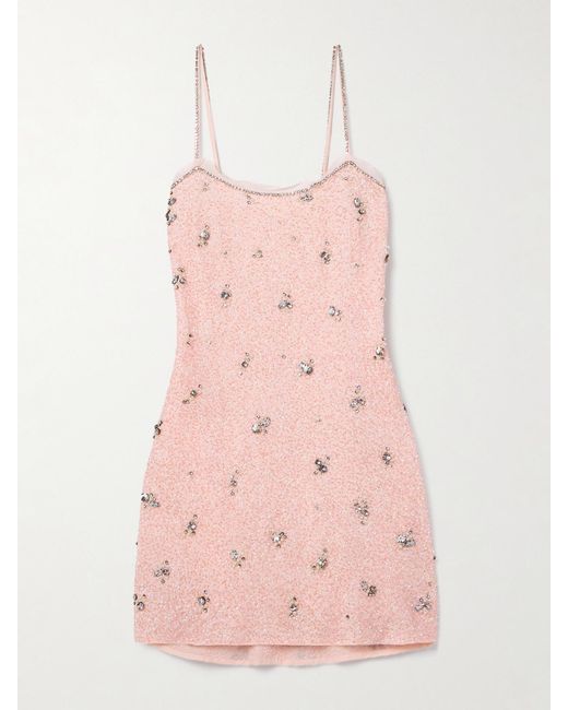 LoveShackFancy Pink Windson Chiffon-Trimmed Embellished Crepe Mini Dress