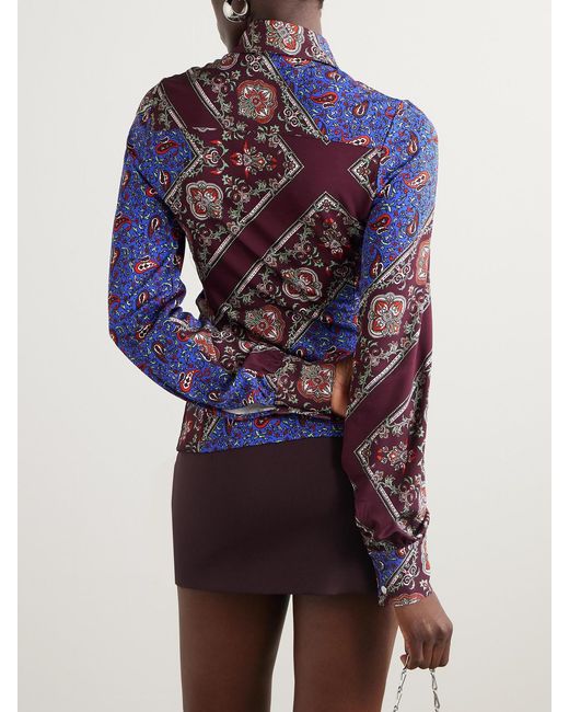 Rabanne Purple Ruched Paisley-Print Jersey Shirt