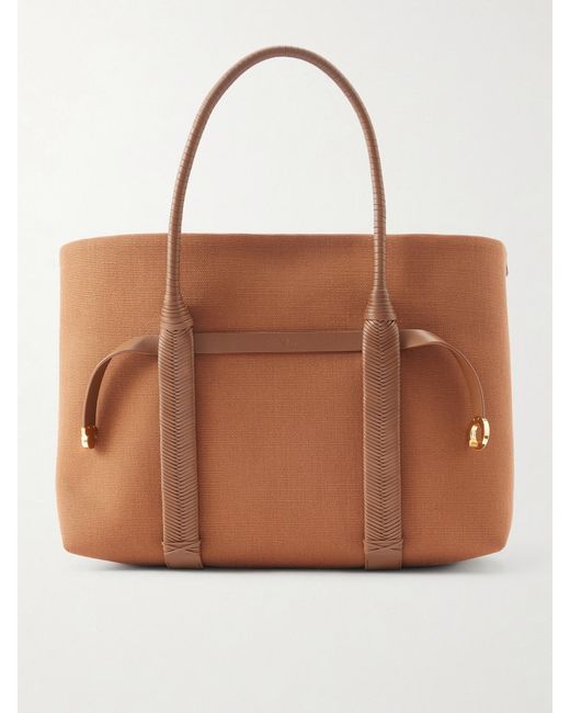 Loro Piana Brown Ghiera Large Leather-Trimmed Canvas Tote