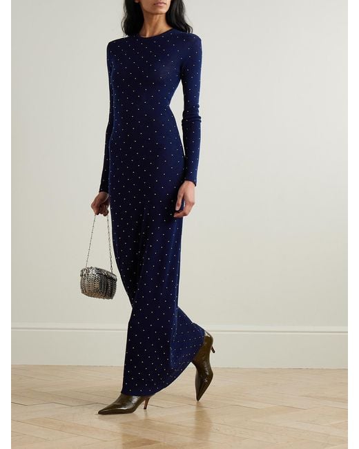 Rabanne Blue Studded Wool-Blend Maxi Dress