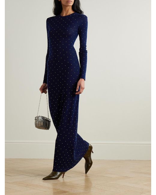 Robe Longue En Laine Mélangée À Clous Rabanne en coloris Blue
